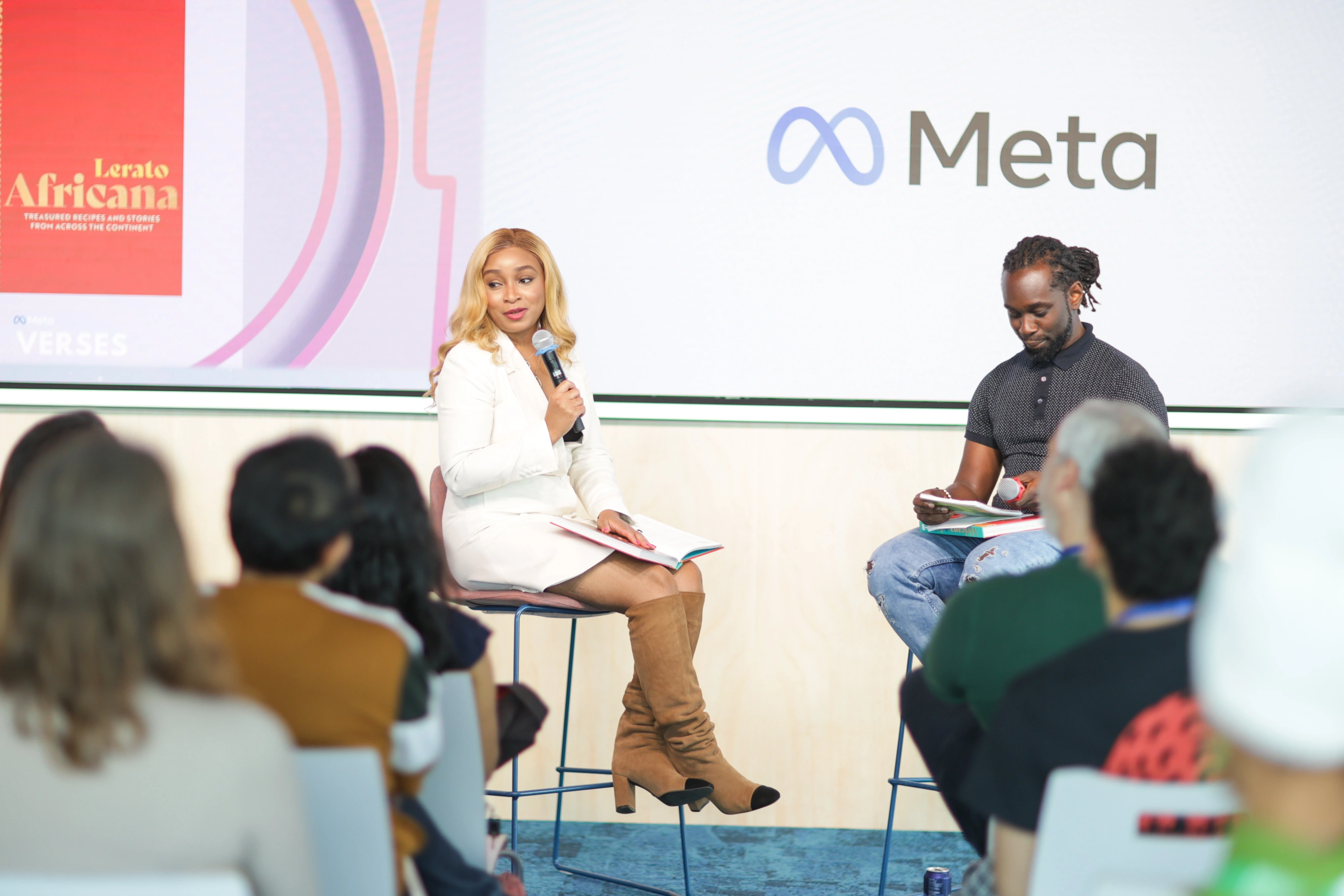 A Bev James Management client presenting at a brand event